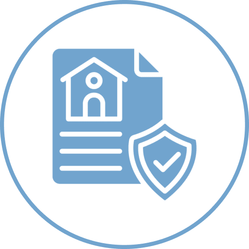 Document with house icon and shield symbol.